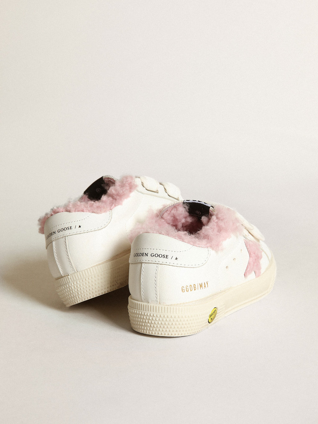 Young May School in white nappa with pink shearling star and lining| Golden Goose