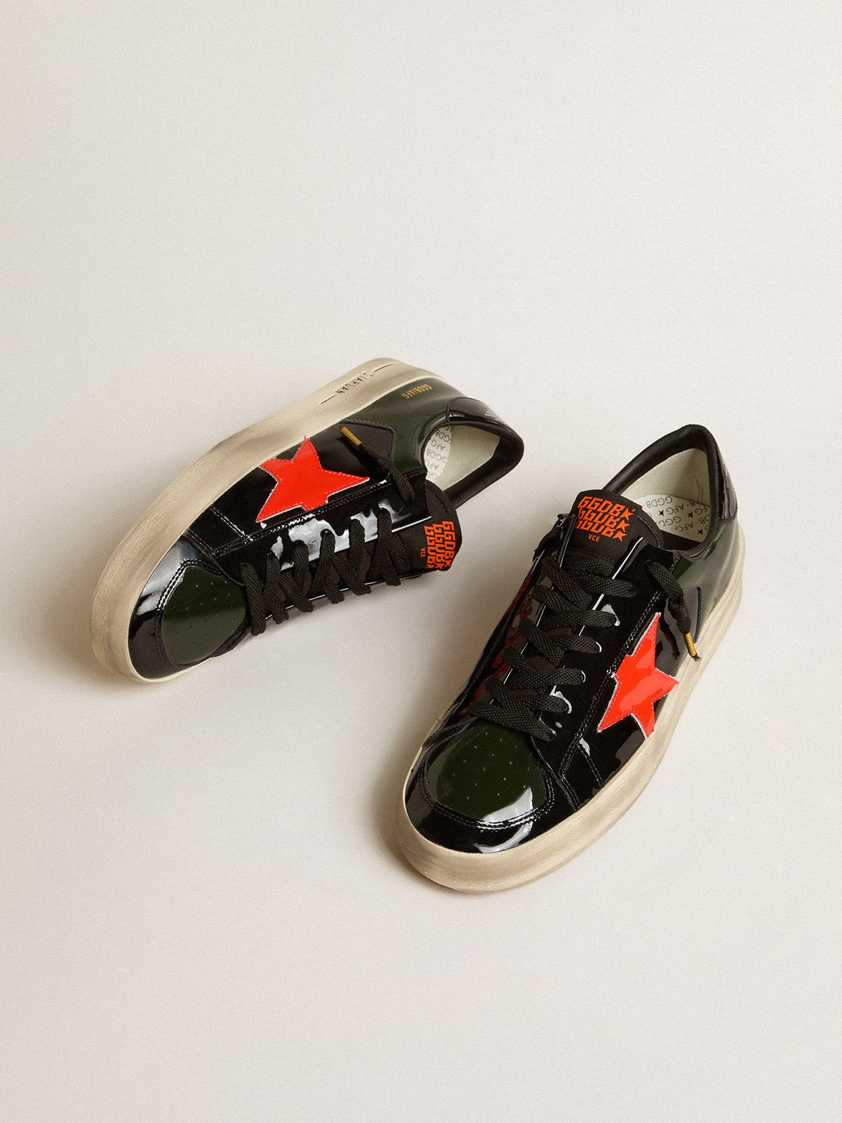 Men's Stardan in black and green patent leather with orange star| Golden Goose