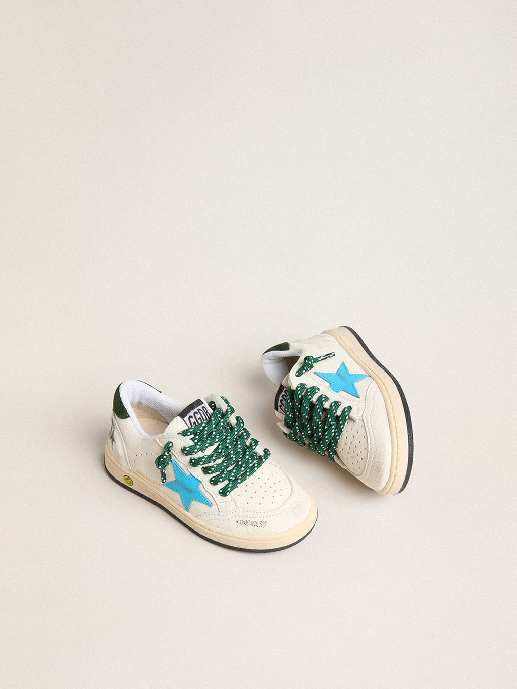 Junior Ball Star with turquoise star and green suede heel tab| Golden Goose