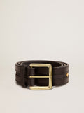 Women's black belt in washed leather with gold studs| Golden Goose