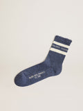 Blue socks with contrasting white stripes and white logo| Golden Goose