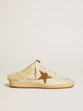 Ball Star Sabots in leather with suede star and beige shearling lining| Golden Goose