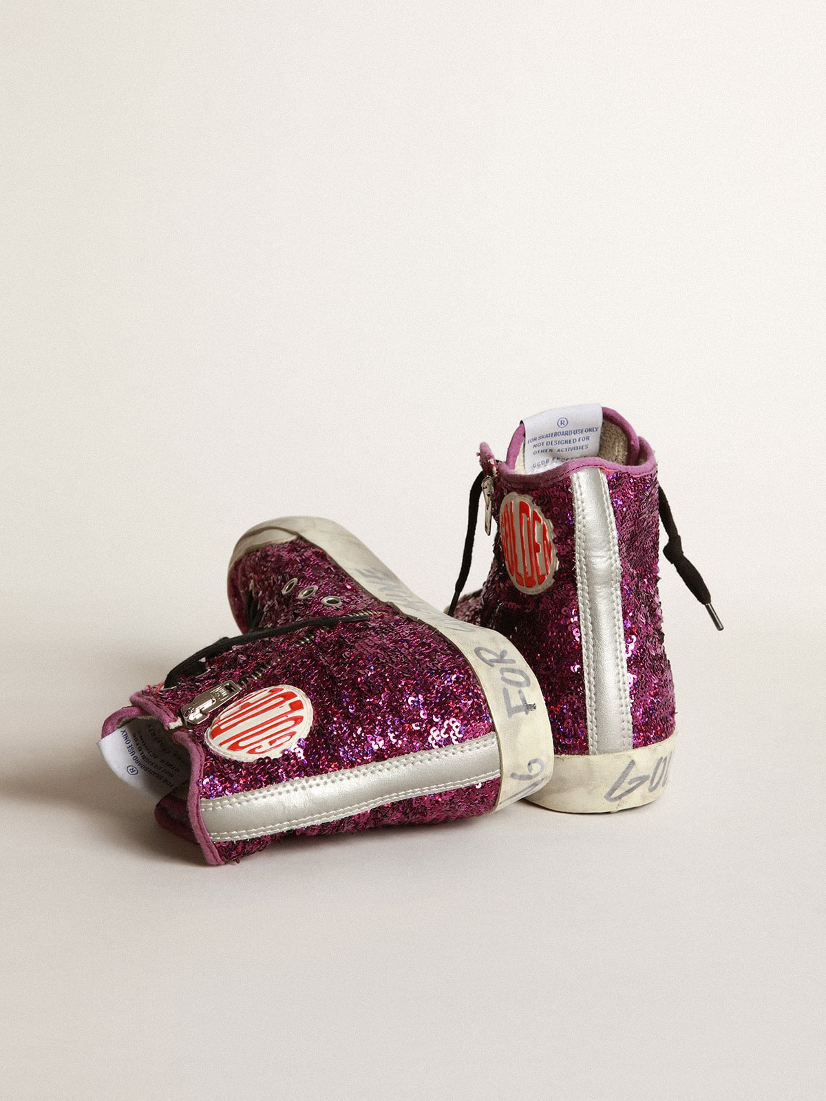 Francy sneakers with sequins and handwritten lettering on the outsole| Golden Goose