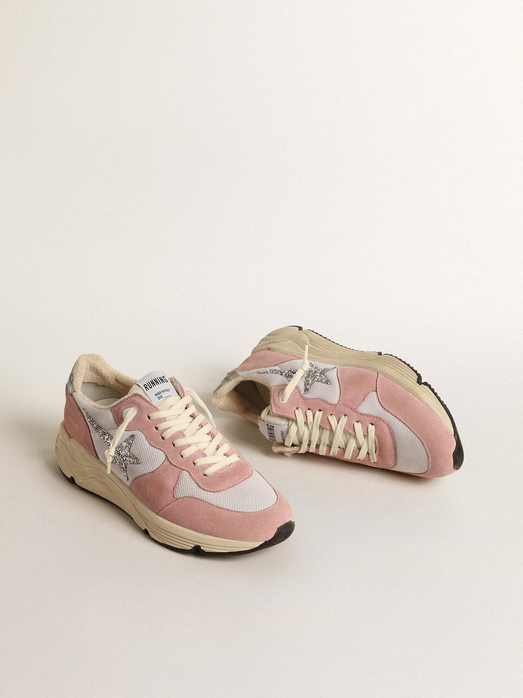 Running Sole in gray mesh and suede with silver glitter star| Golden Goose