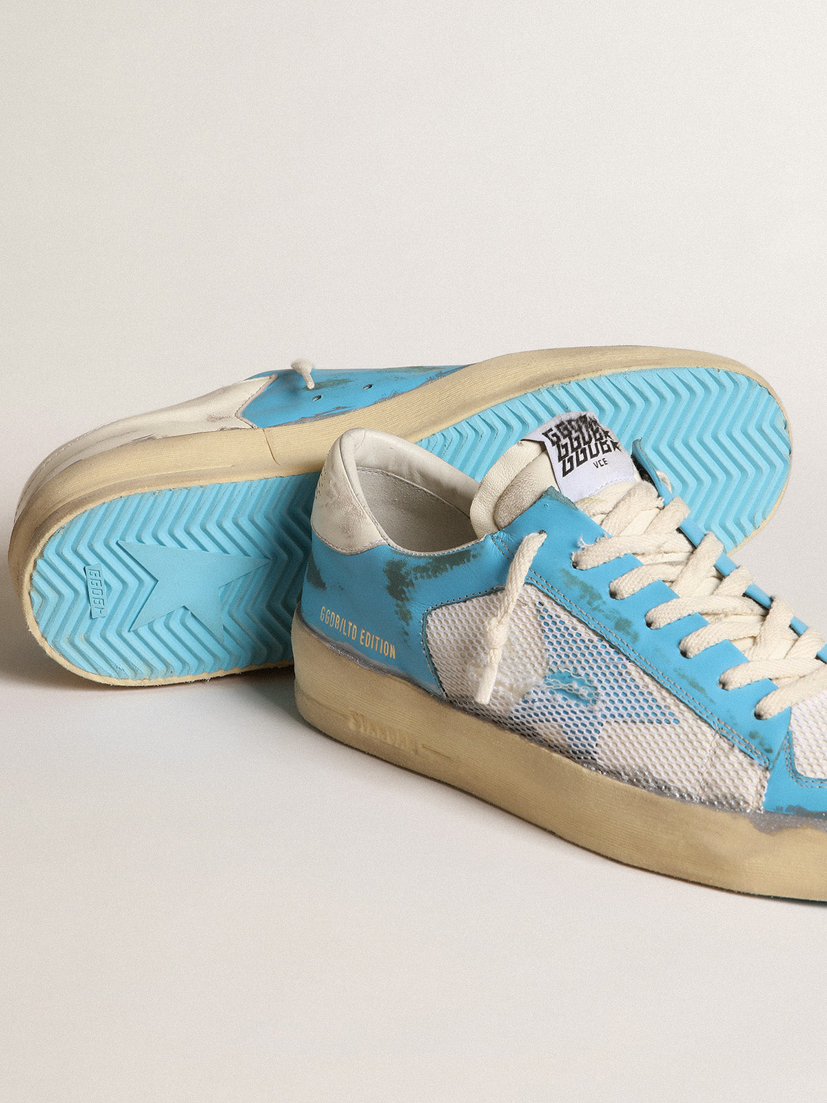 Men's Stardan LAB in light blue nappa leather and white mesh| Golden Goose