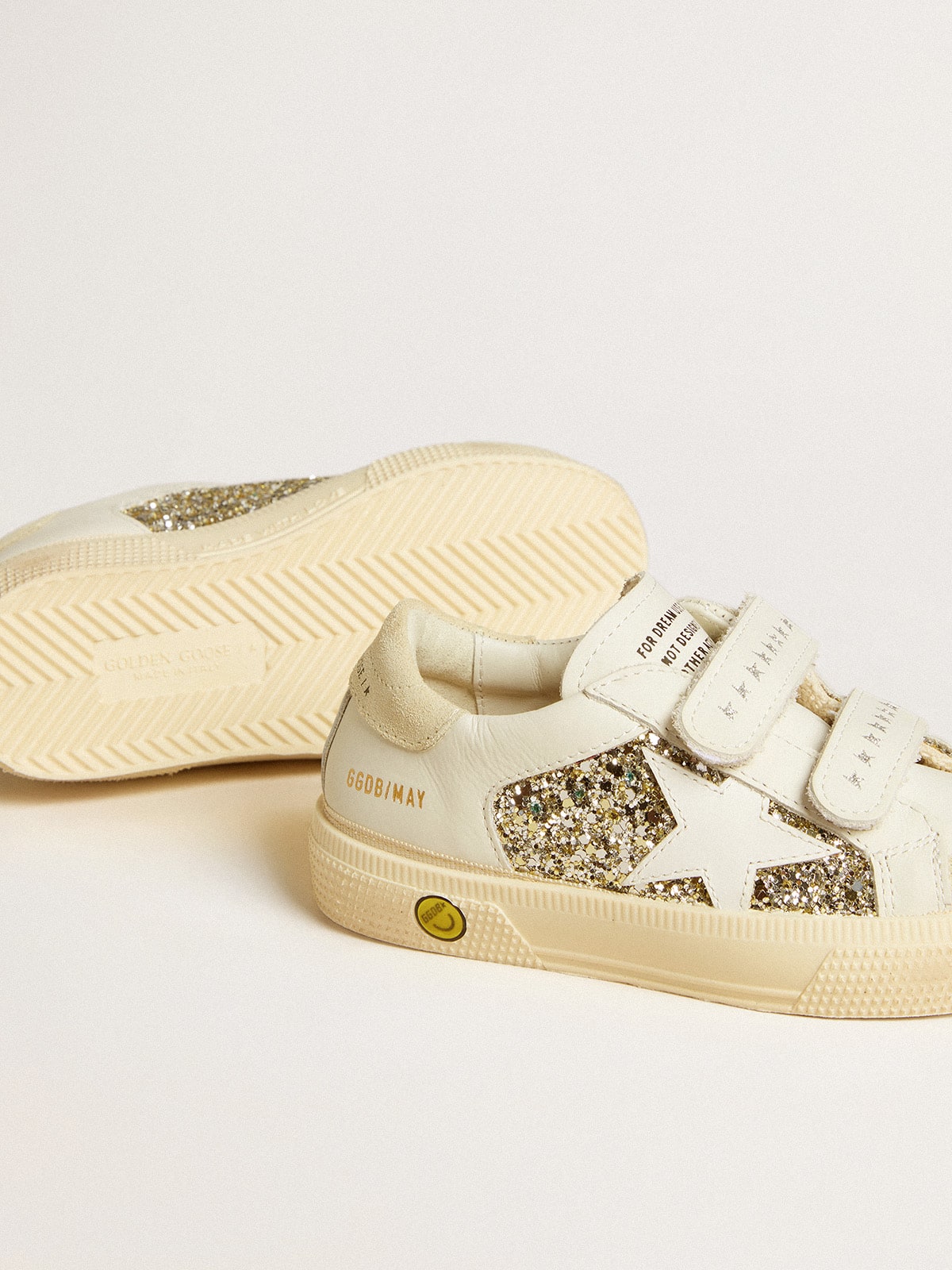 May School Junior in glitter with leather star and suede heel tab| Golden Goose