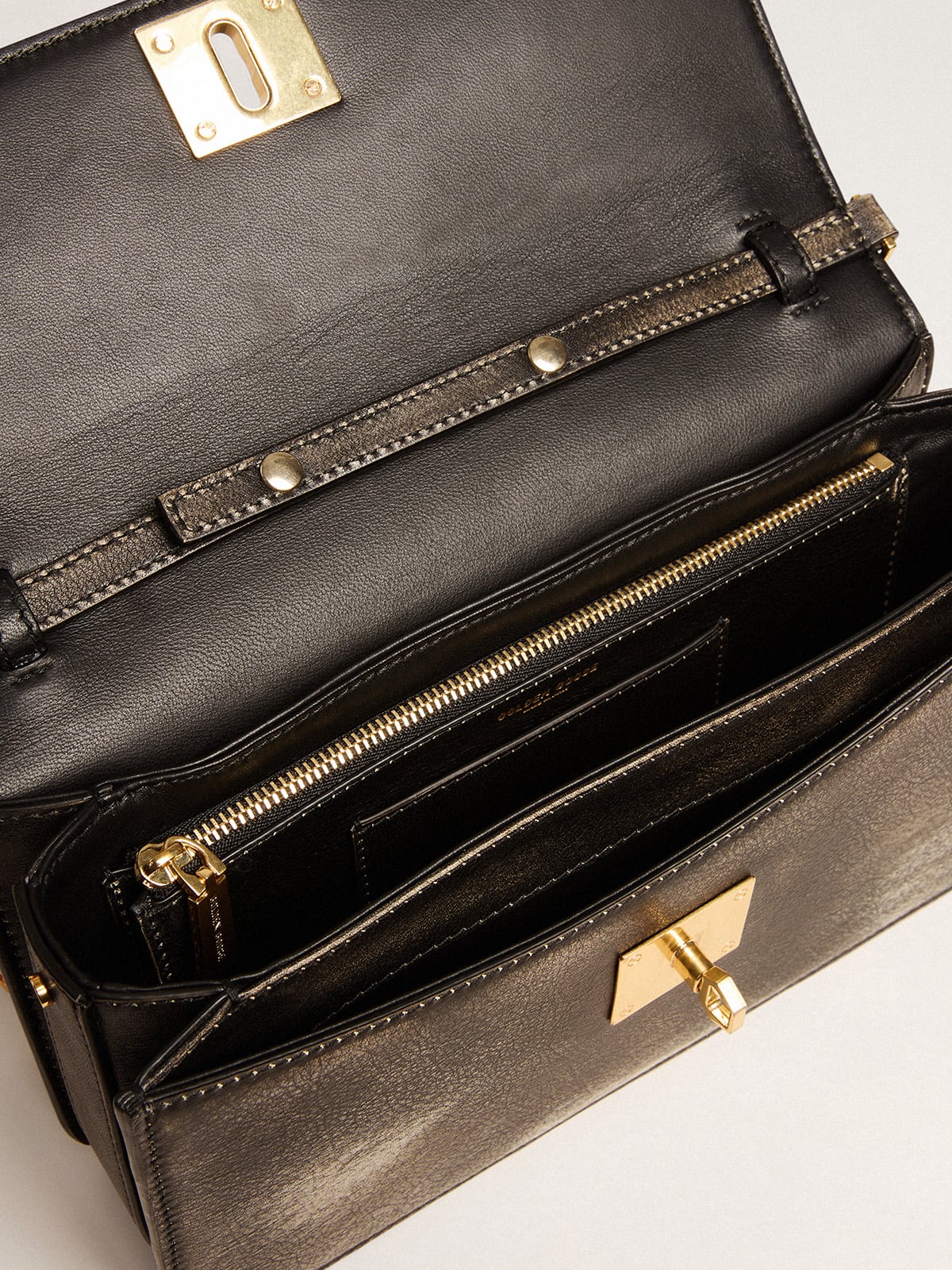 Gioia Bag in black vintage leather with gold details| Golden Goose