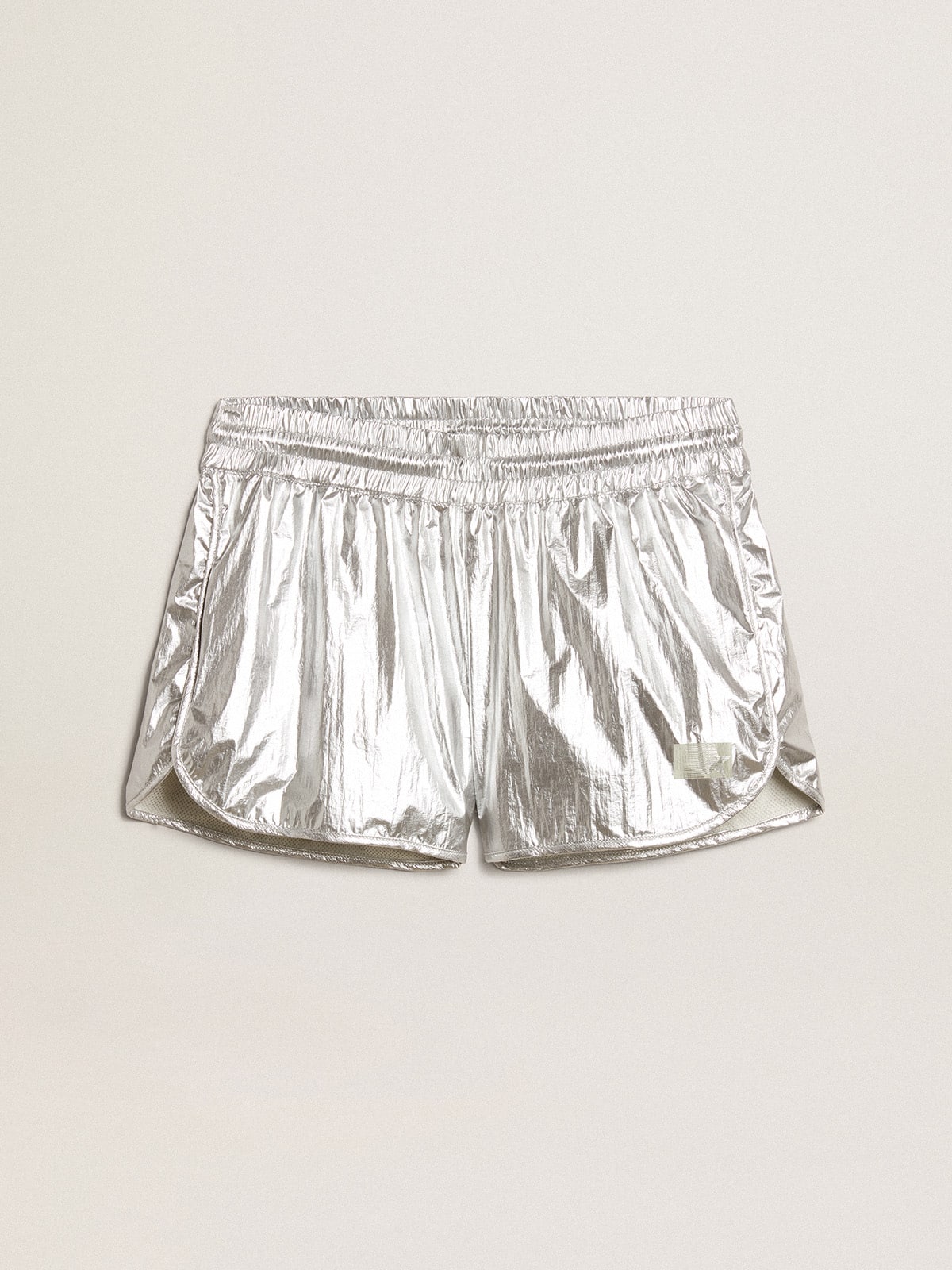Women's running shorts in silver fabric| Golden Goose