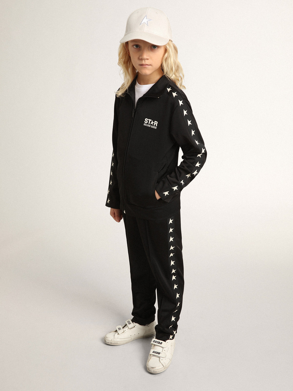 Black joggers with contrasting white stars| Golden Goose
