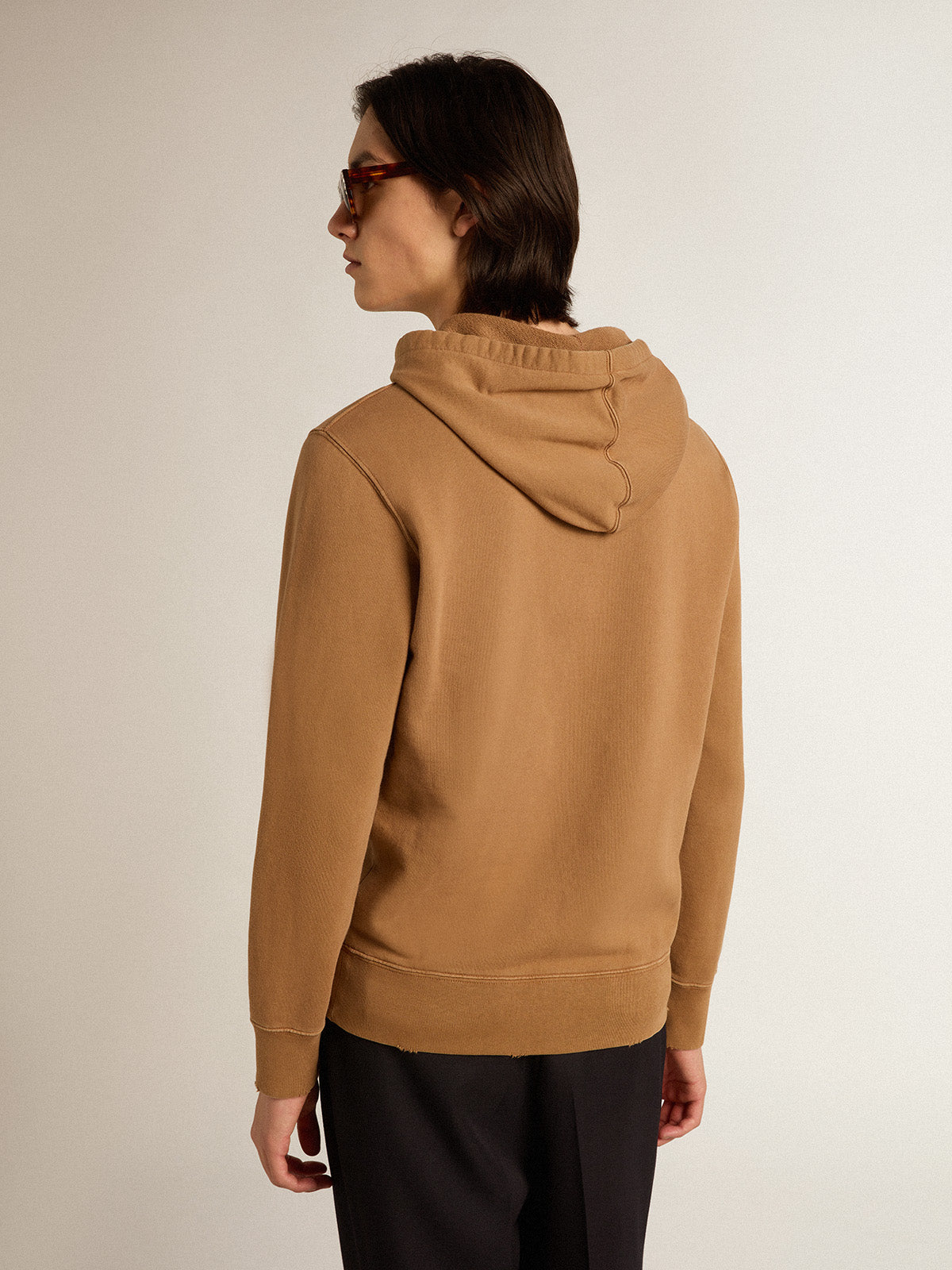 Malt-colored cotton sweatshirt with hood| Golden Goose
