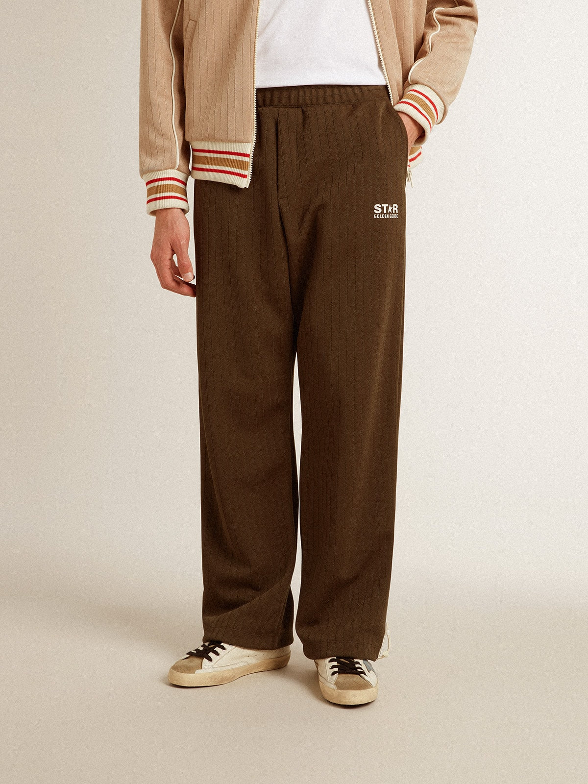 Men's military green joggers with white logo| Golden Goose