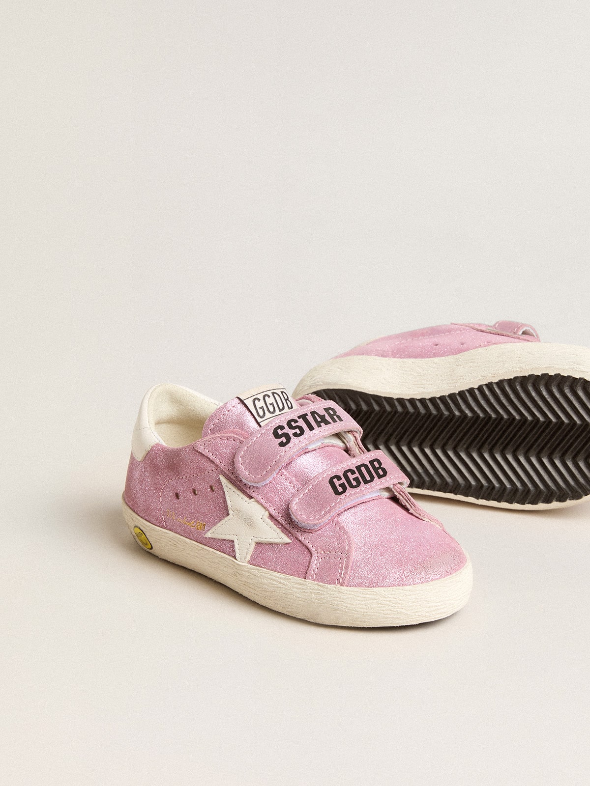 Young Old School in metallic pink suede with white leather star and heel tab| Golden Goose