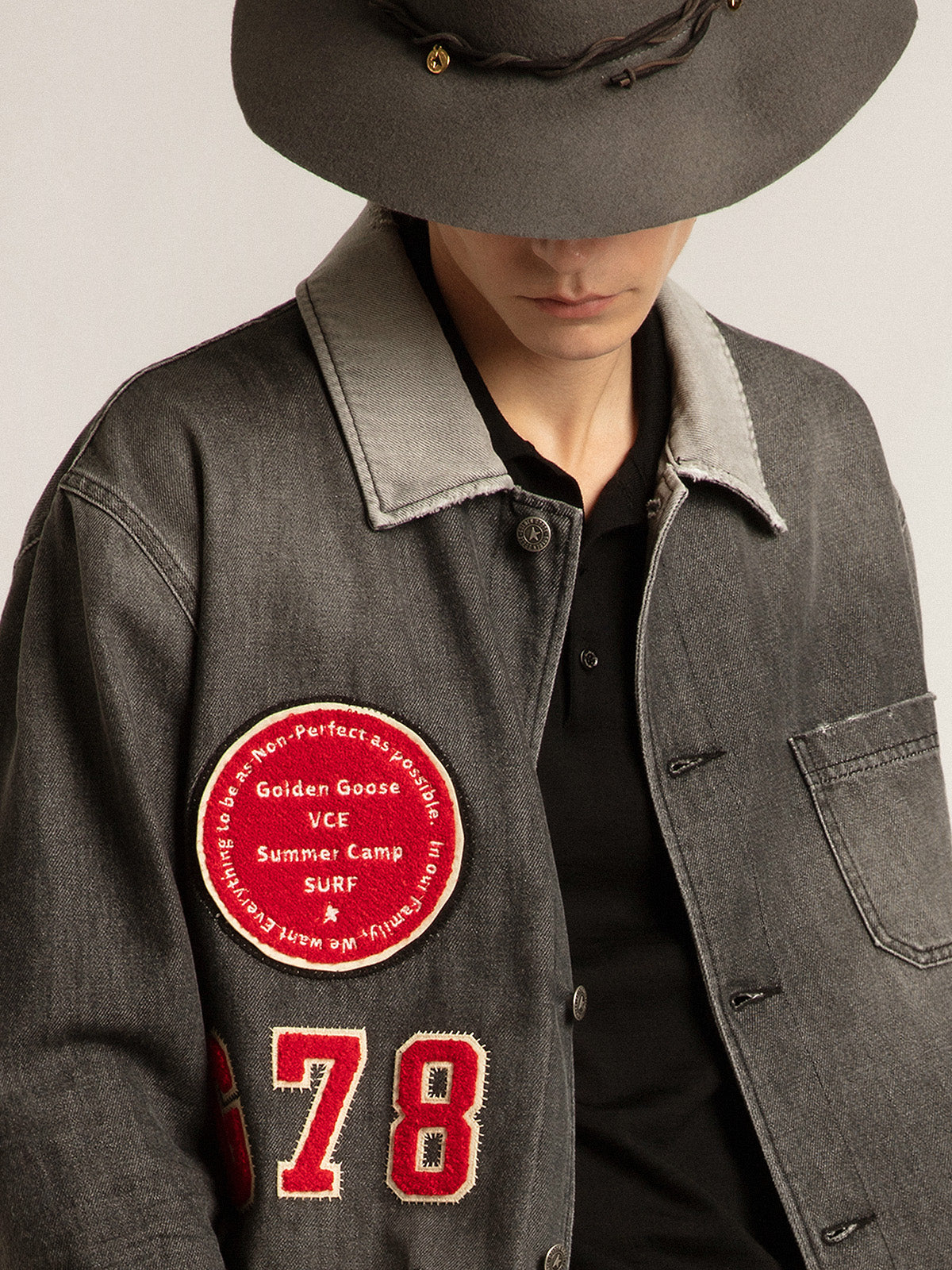 Black denim shirt with patches| Golden Goose