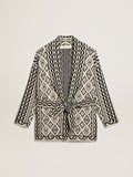Cardigan in papyrus-colored wool with jacquard motif and crystals| Golden Goose