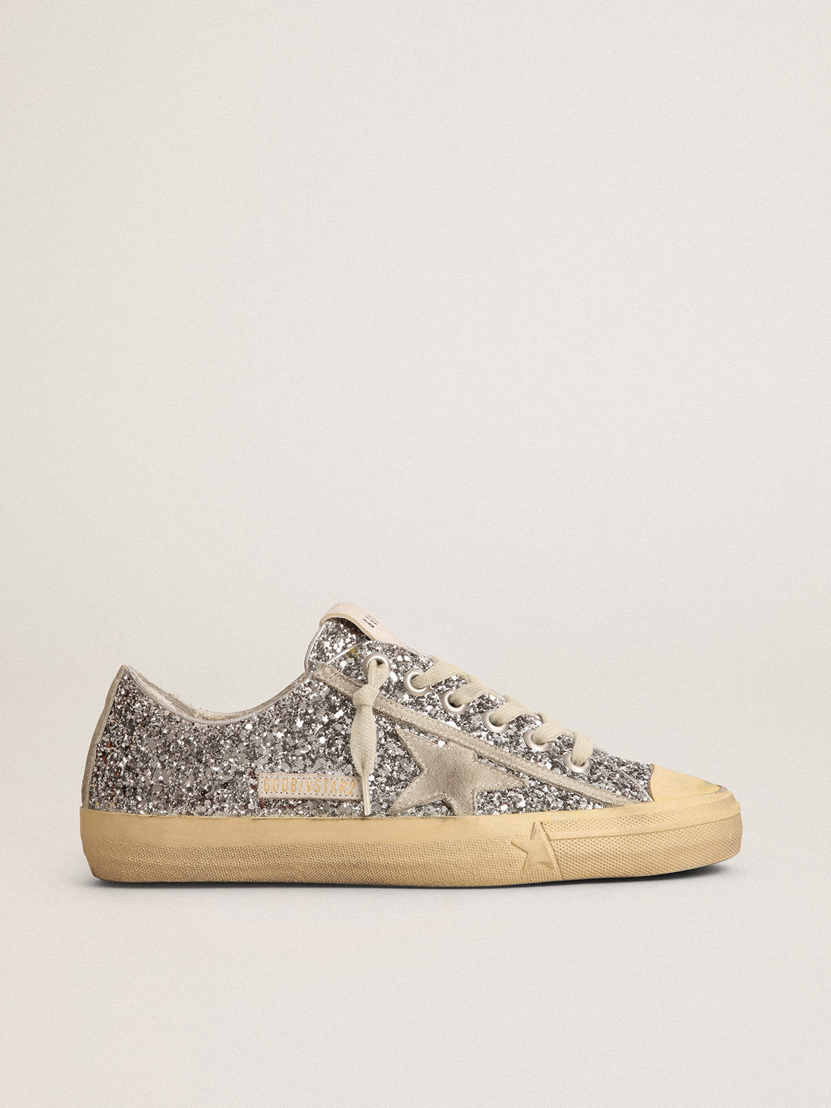 Women's V-Star LTD in silver glitter with ice-gray suede star| Golden Goose