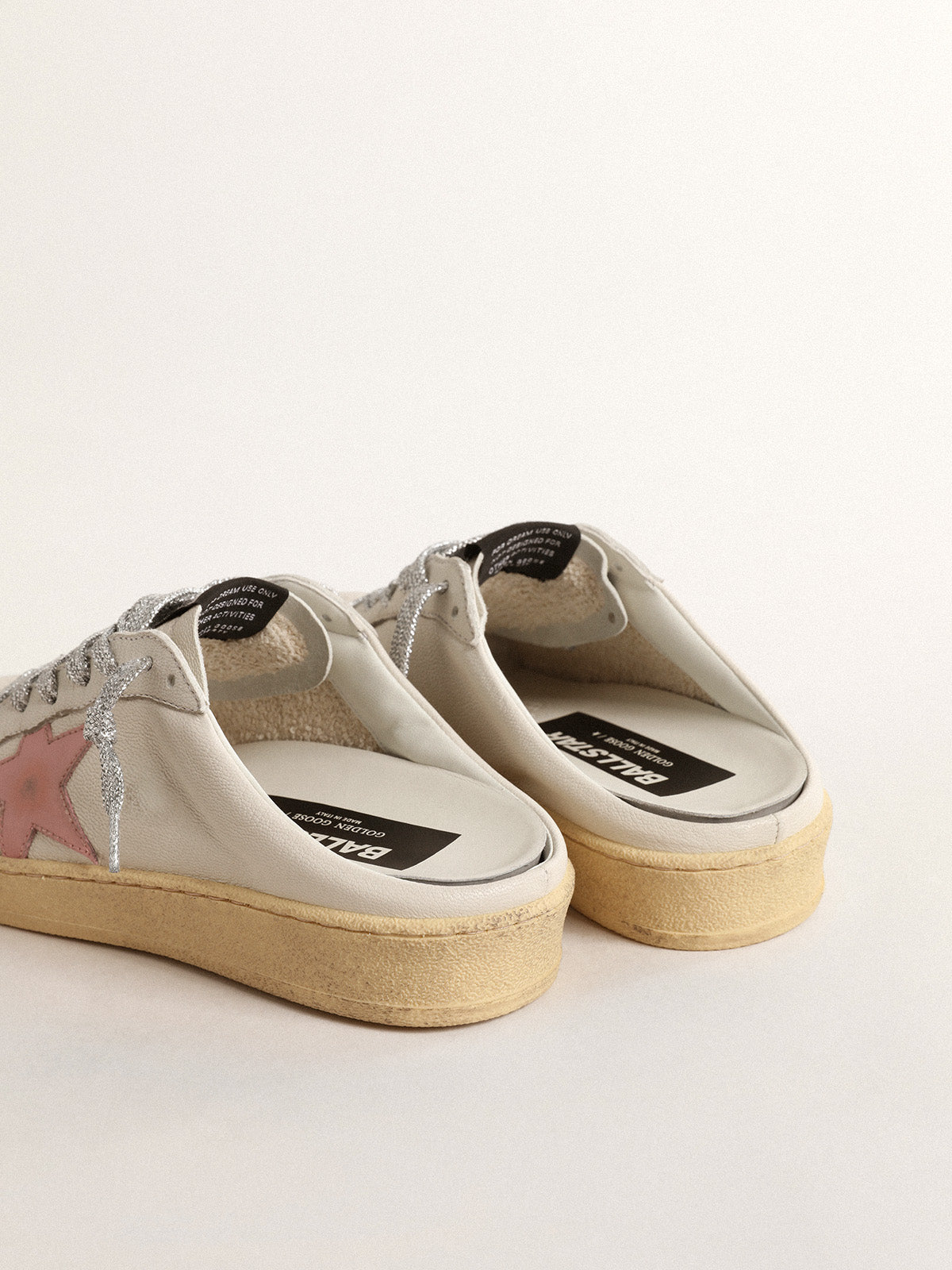 Ball Star Sabots in white nappa with an old-rose leather star| Golden Goose