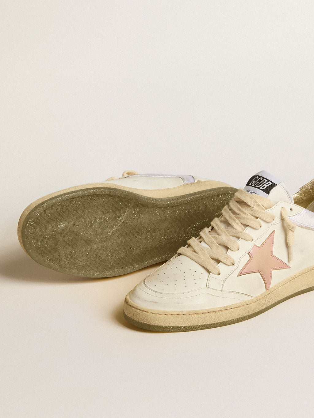 Ball Star in nylon and leather with pink and light blue star and beige heel tab| Golden Goose