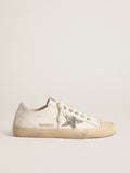 V-Star in white leather with a platinum glitter star| Golden Goose
