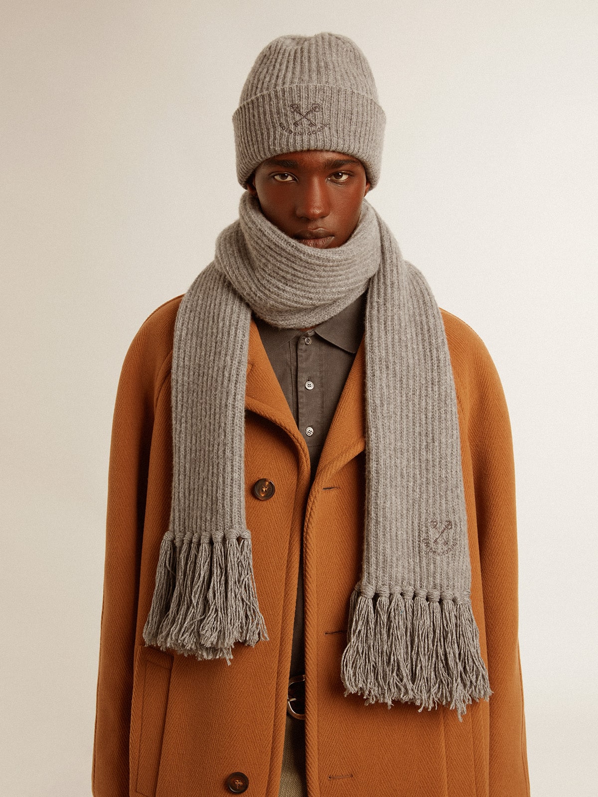 Gray ribbed wool beanie| Golden Goose