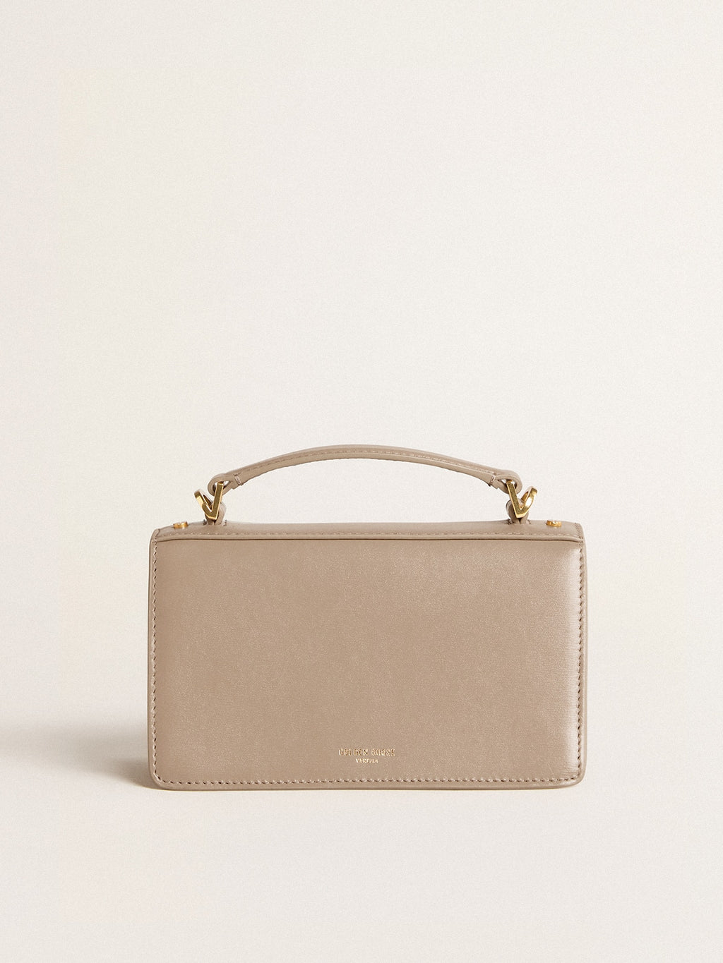 Small Venezia Bag in beige boarded leather with gold details| Golden Goose