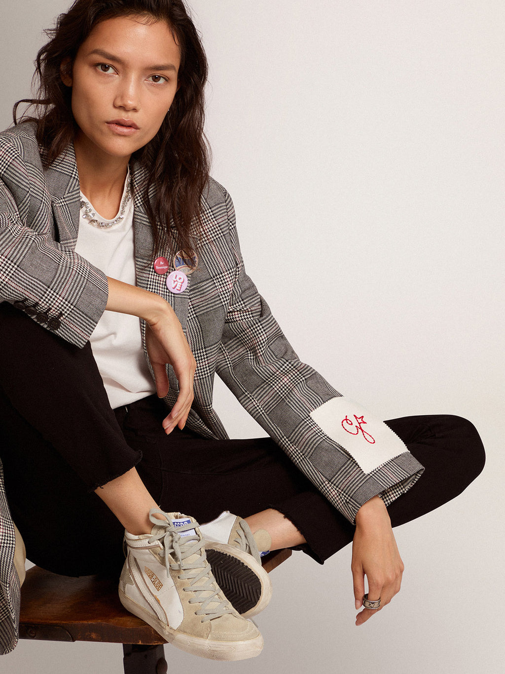 Women's Slide with ice-gray suede star and white flash| Golden Goose