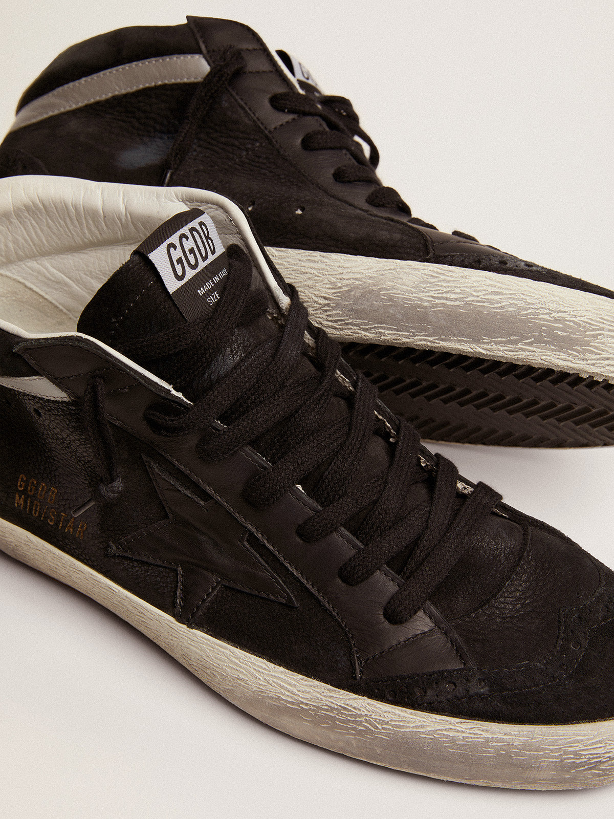 Men's Mid Star in nubuck with black leather star and silver flash| Golden Goose