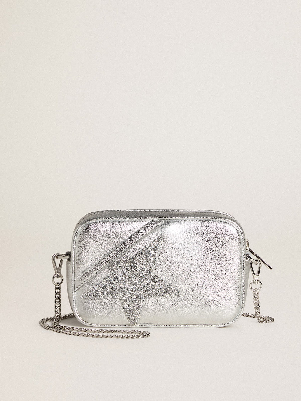 Mini Star Bag in silver metallic leather with Swarovski crystal star| Golden Goose