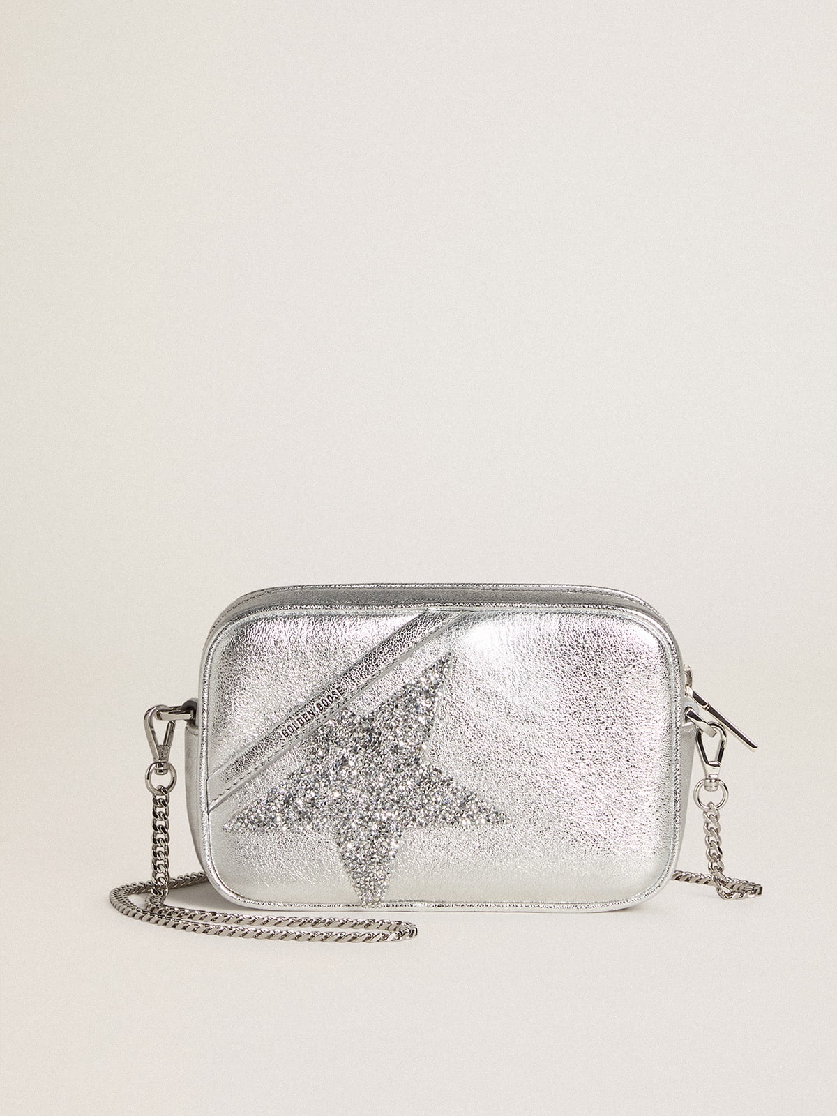 Mini Star Bag in silver metallic leather with Swarovski crystal star| Golden Goose
