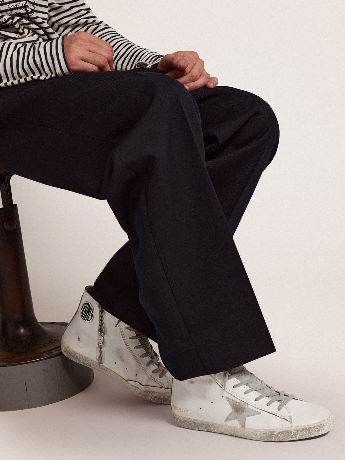 Men's Francy in leather with silver suede star| Golden Goose