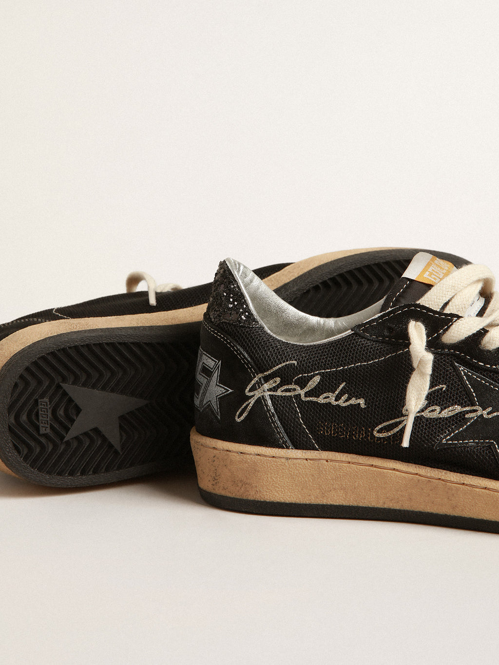 Ball Star in black mesh with black suede star| Golden Goose