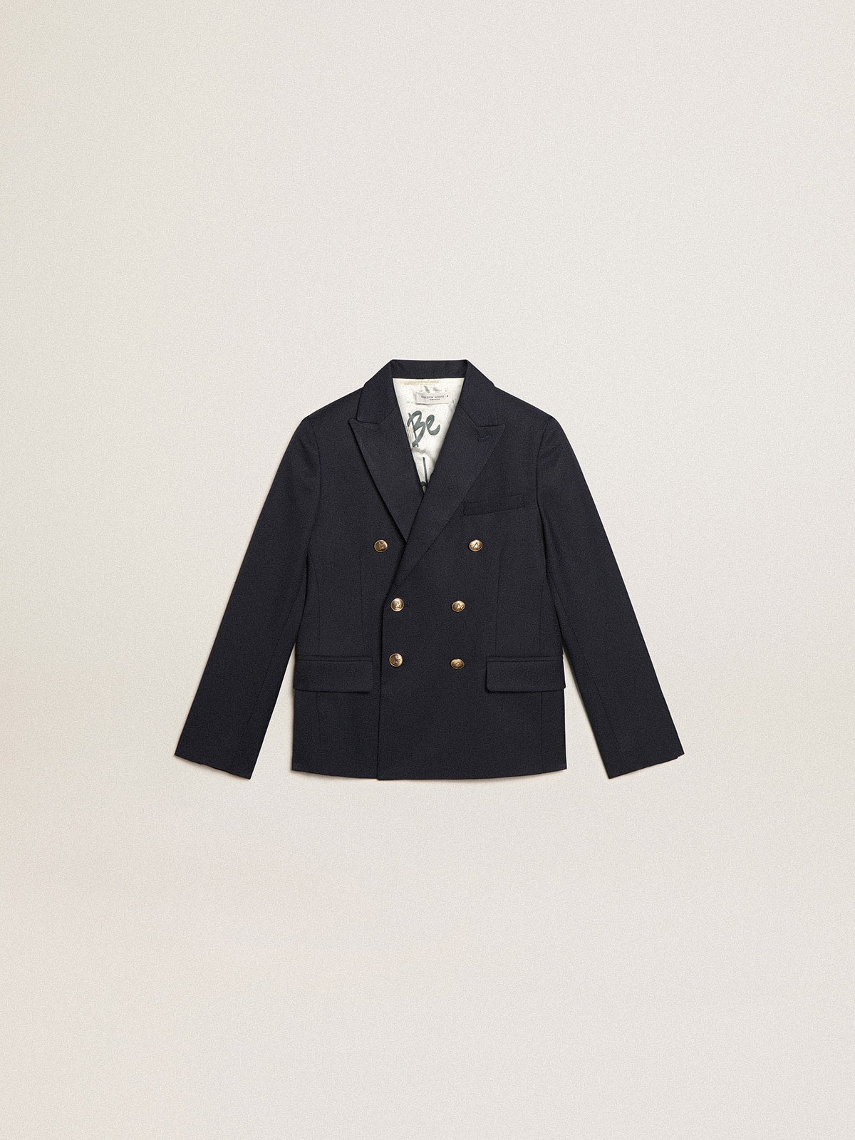 Boys' dark blue double-breasted buttoned blazer| Golden Goose