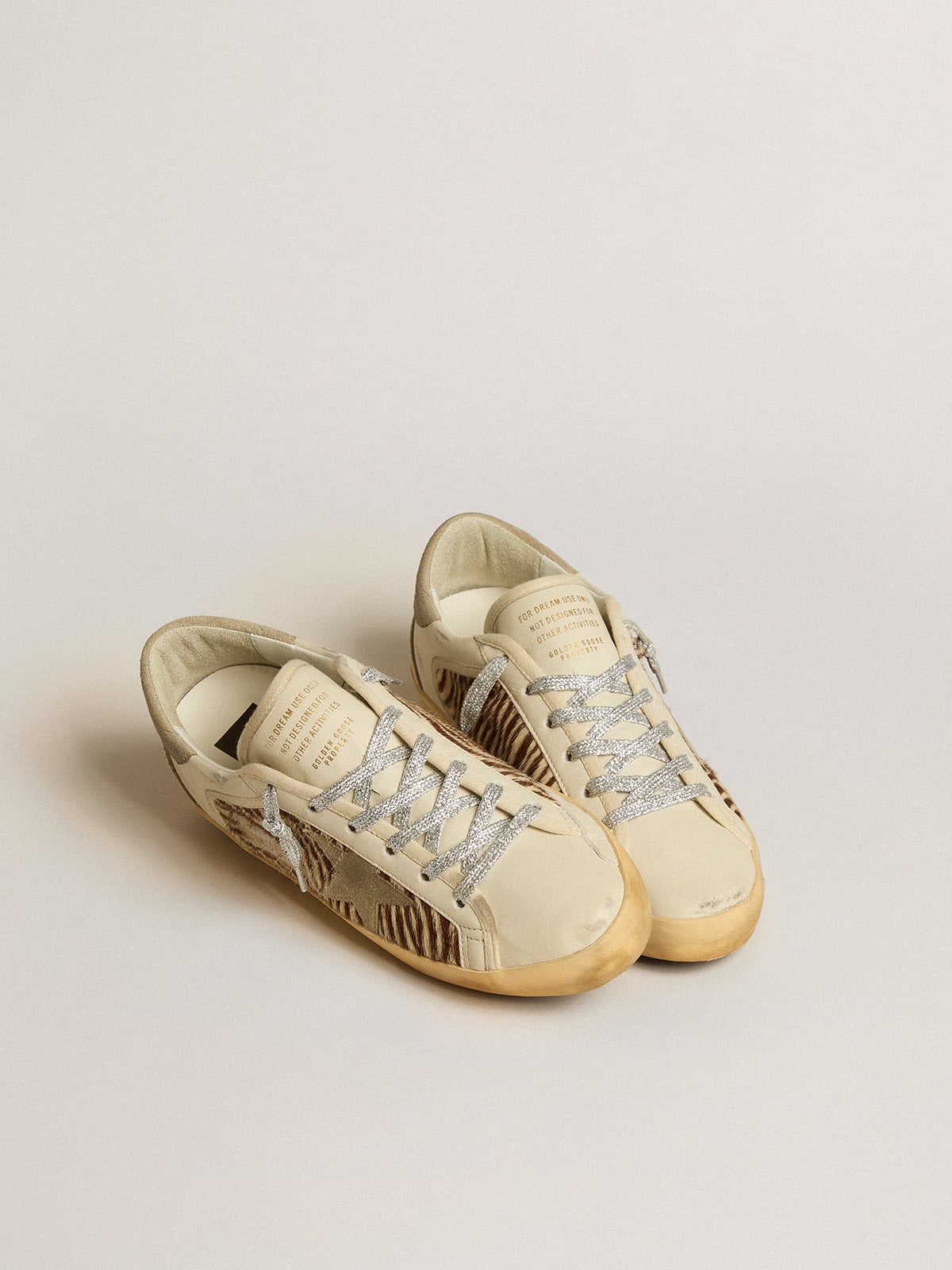 Women's Super-Star LTD in leather and pony skin with dove-gray suede star and heel tab| Golden Goose