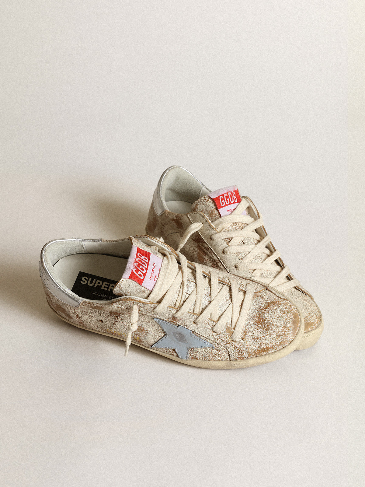 Women's Super-Star with smoky blue leather star and silver heel tab| Golden Goose