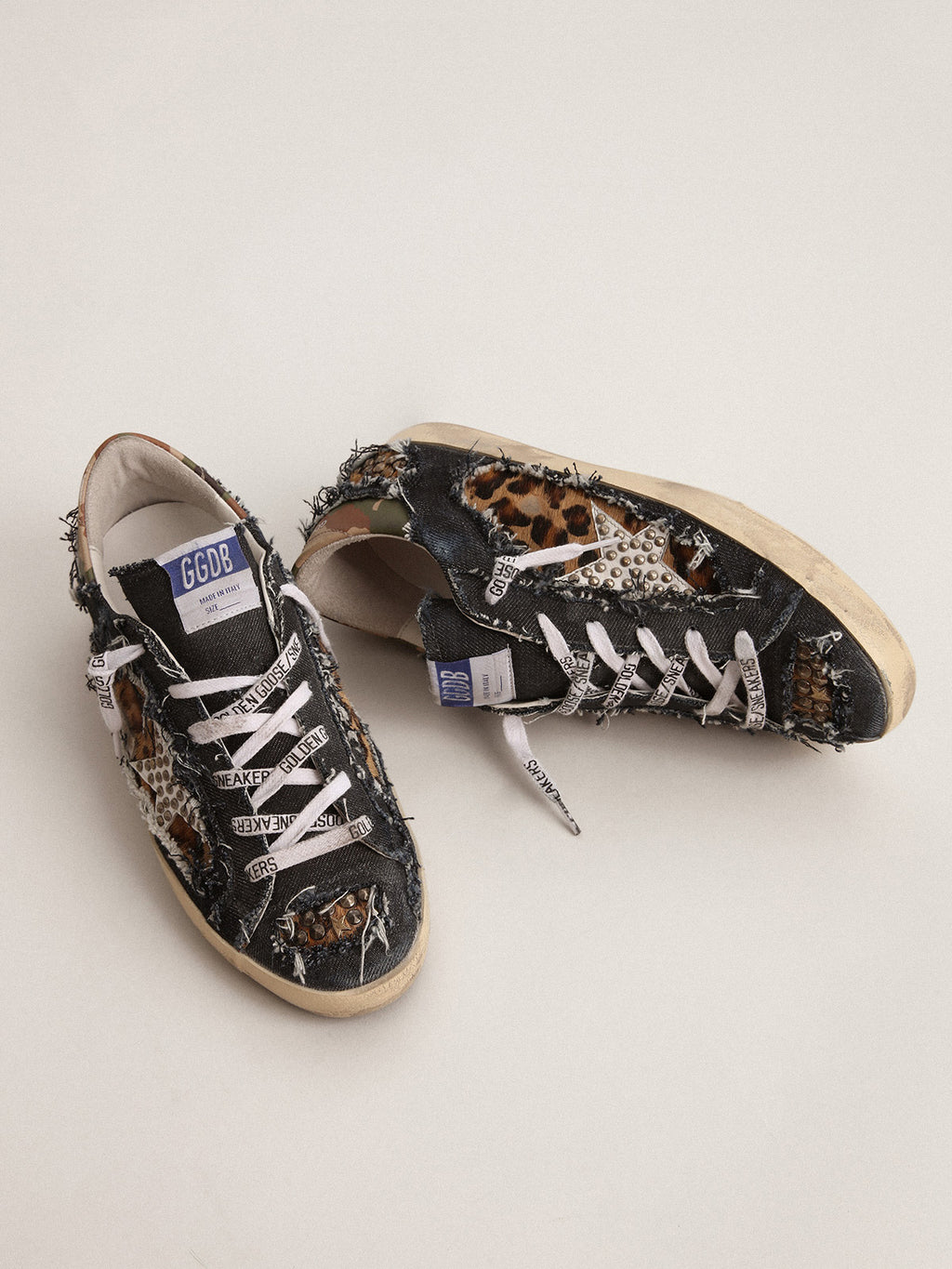 Women's Super-Star LAB sneakers in denim and leopard-print pony skin| Golden Goose