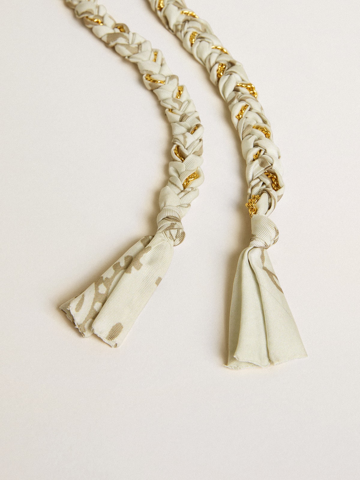 Butter-colored braided fabric charm with brass chain| Golden Goose
