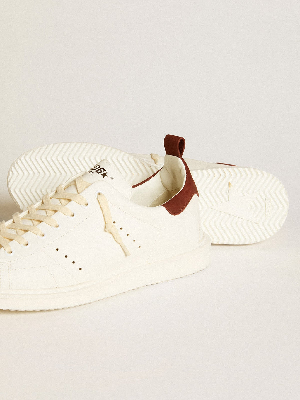 Men's Starter LTD in white leather with burgundy nubuck heel tab| Golden Goose