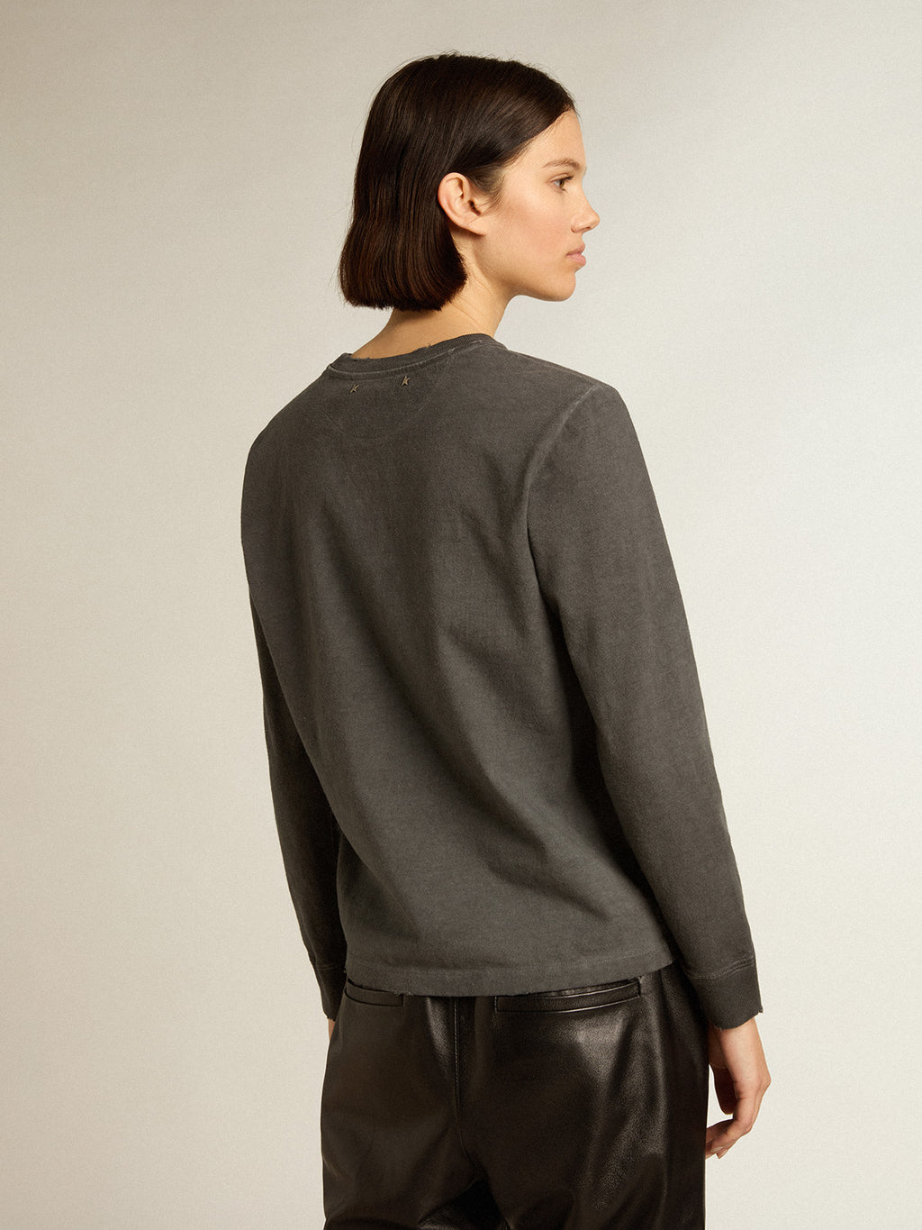 Anthracite cotton T-shirt with print on the front| Golden Goose