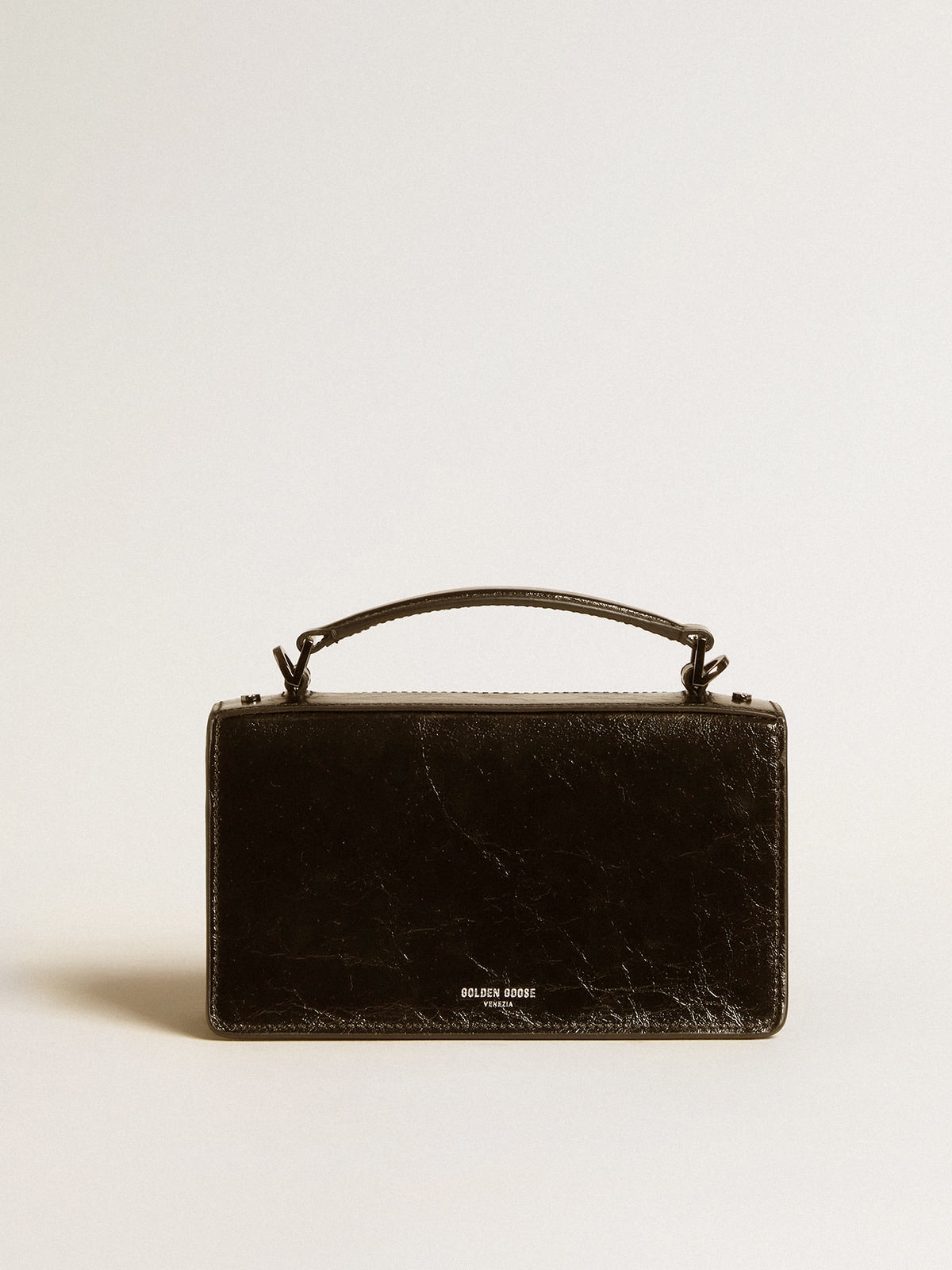 Small Venezia Bag in black metallic leather with black details| Golden Goose