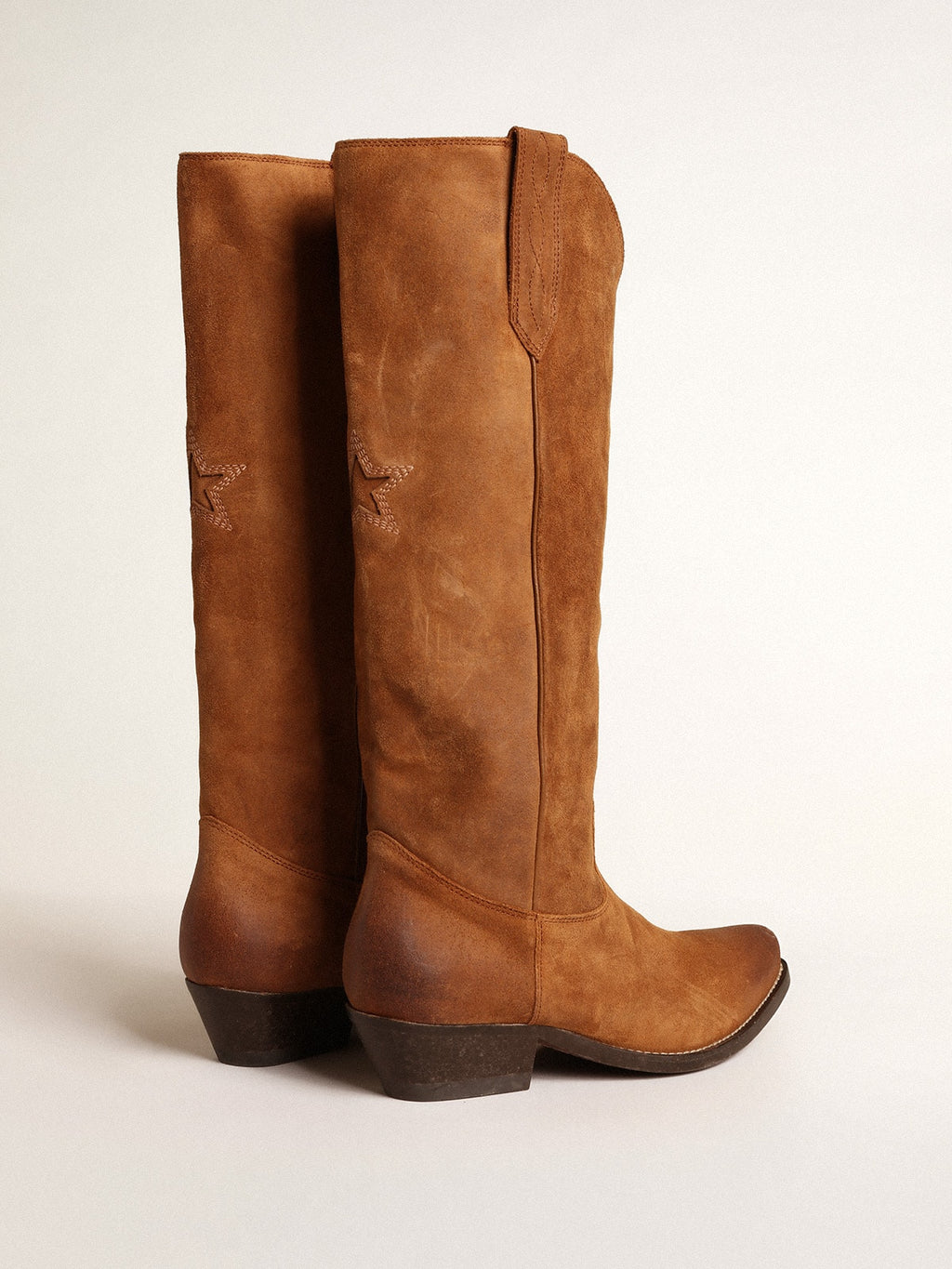 Wish Star boots in cognac suede with tone-on-tone inlay star| Golden Goose