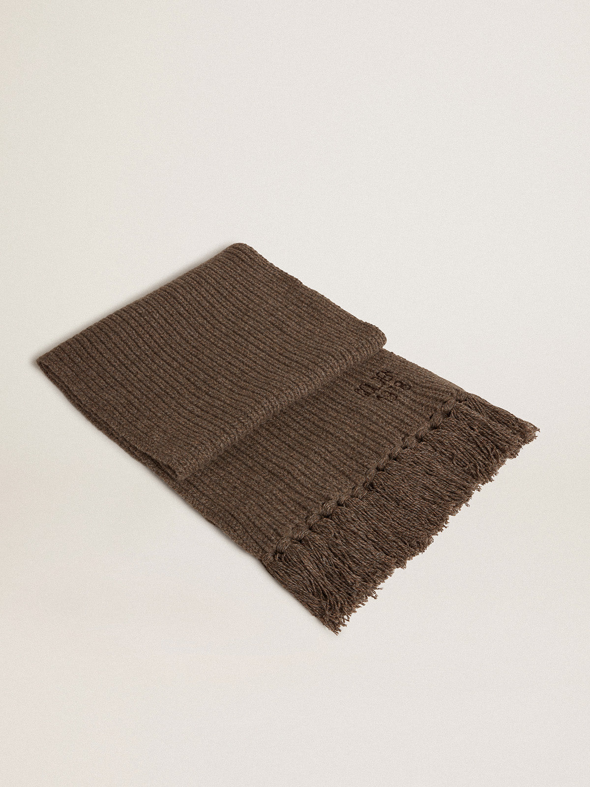 Ash brown scarf with contrasting embroidery| Golden Goose