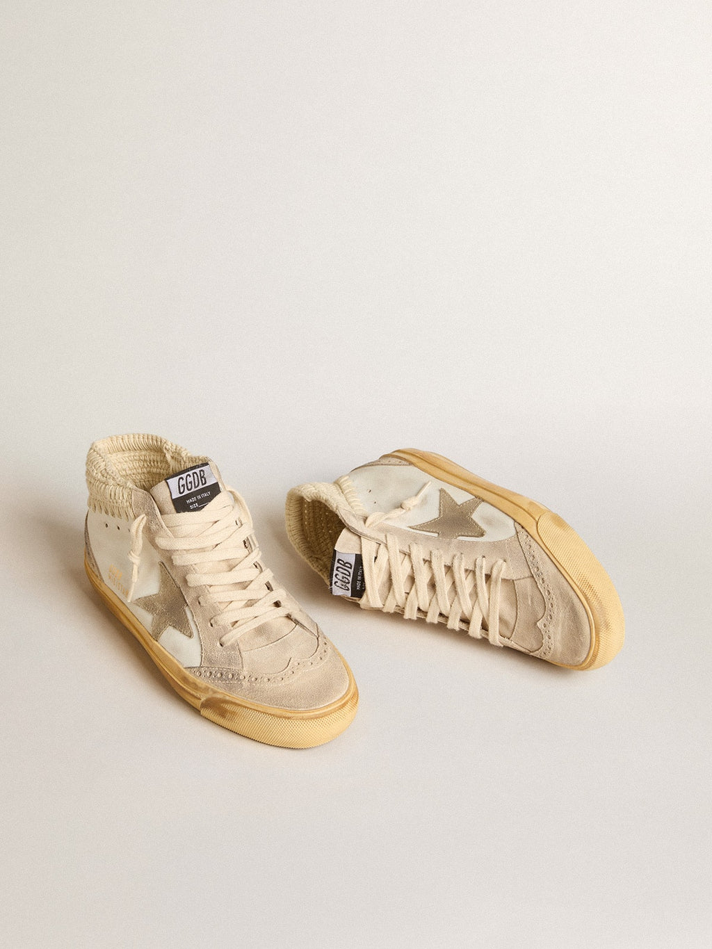 Mid Star LTD with pearl suede star and beige crochet heel tab| Golden Goose