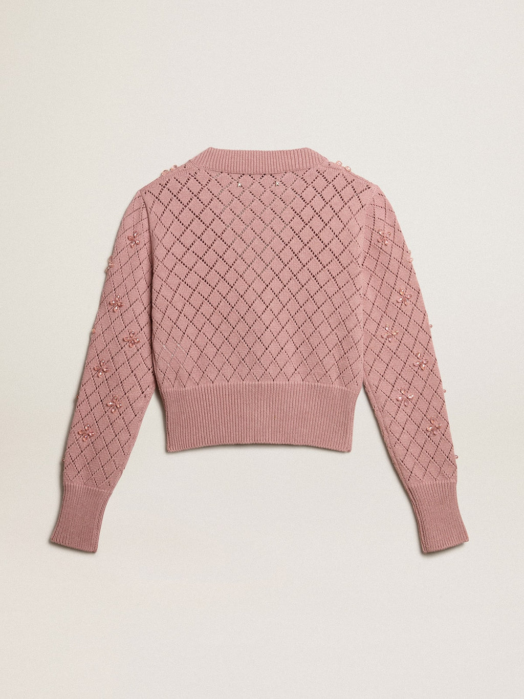 Openwork cotton cropped cardigan with decorative crystals| Golden Goose
