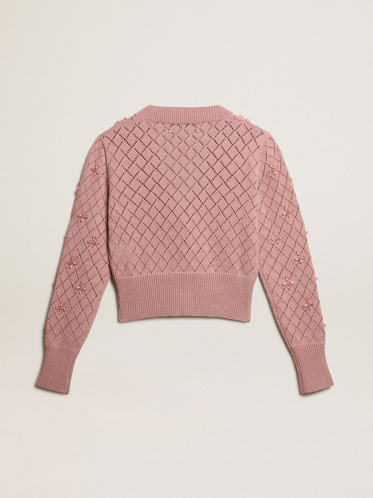 Openwork cotton cropped cardigan with decorative crystals| Golden Goose