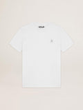 Women's white T-shirt with silver glitter star on the front| Golden Goose