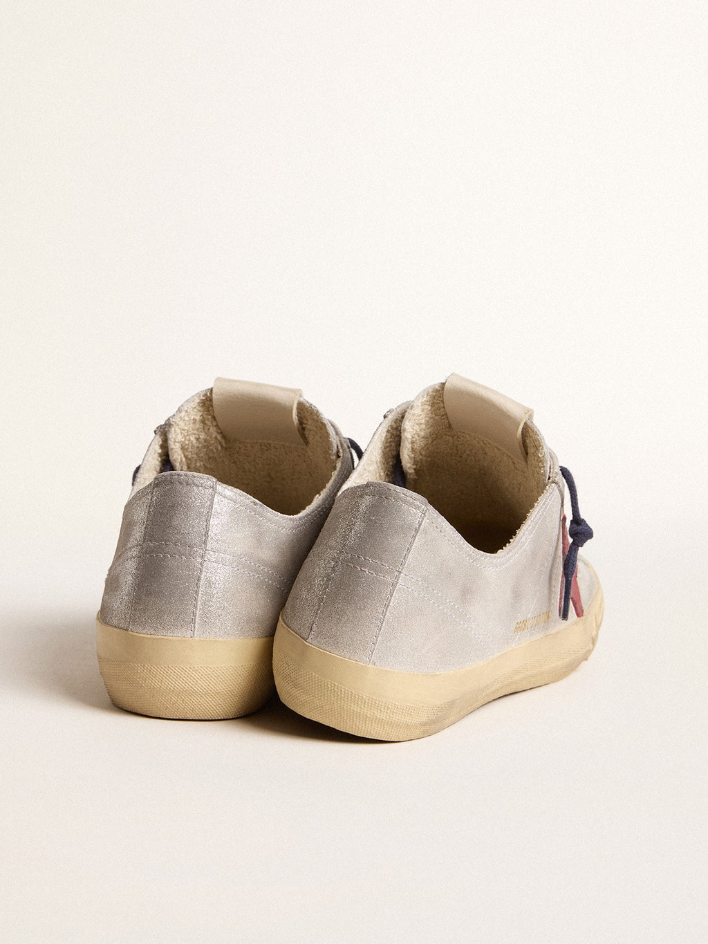 Women's V-Star LTD in silver metallic suede with red suede star| Golden Goose