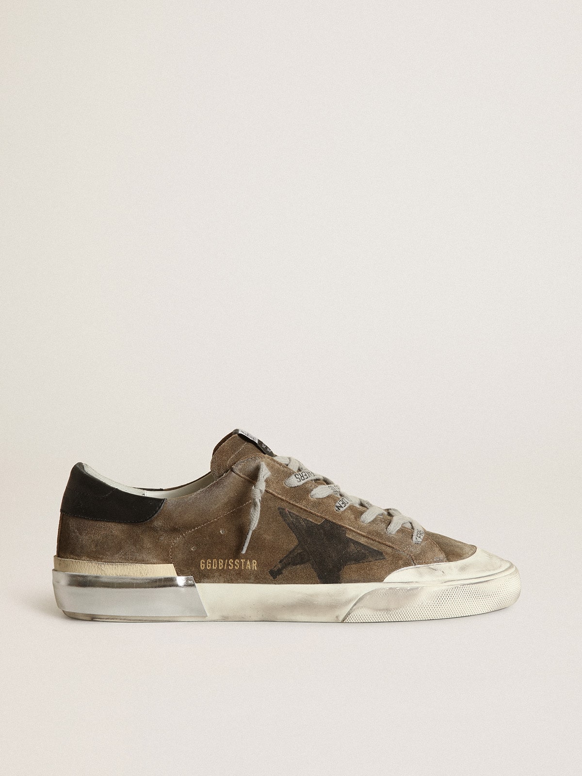 Super-Star LTD in military-green suede with screen-printed star| Golden Goose