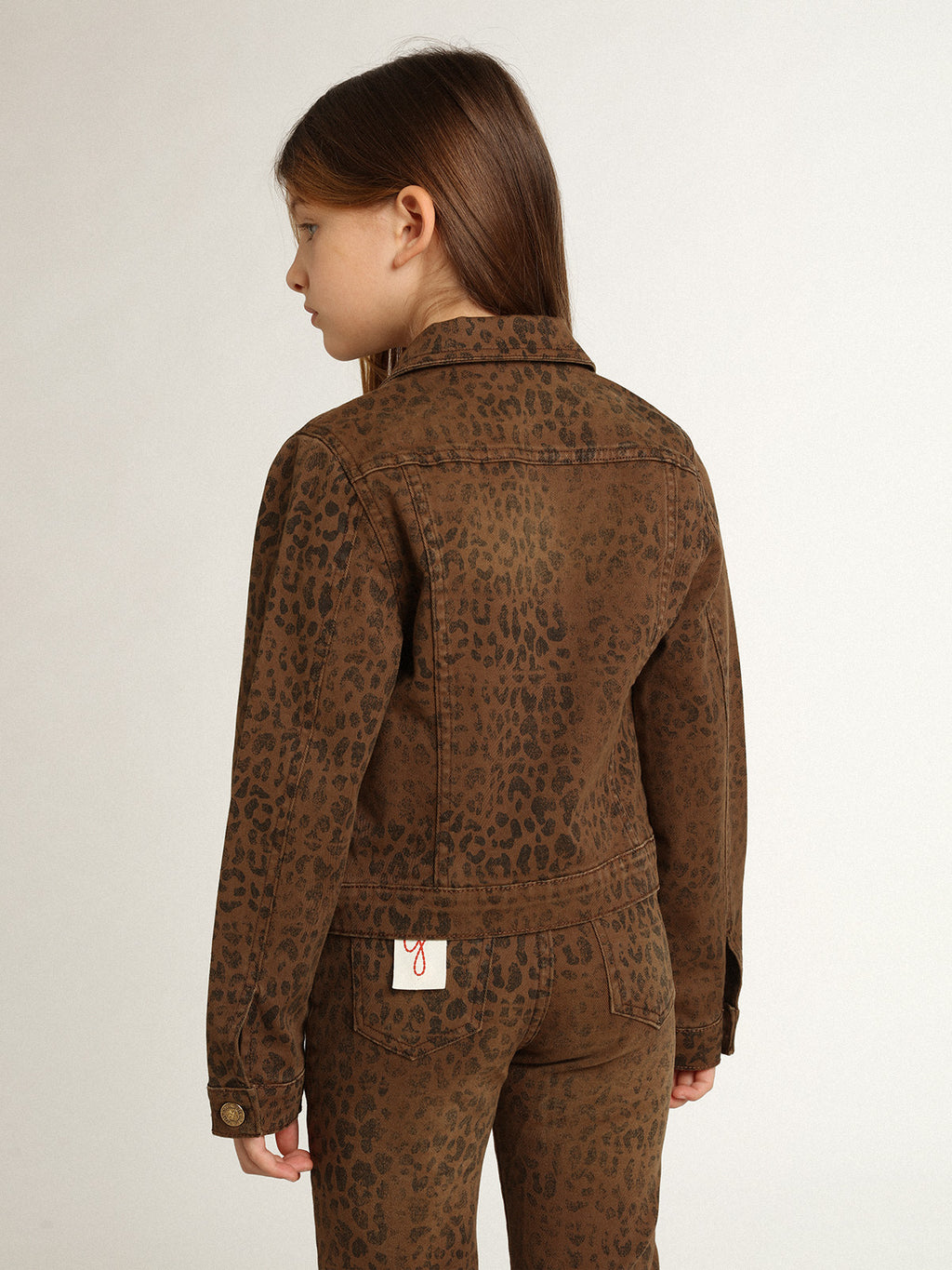Girls' cotton jacket with jacquard animal print| Golden Goose