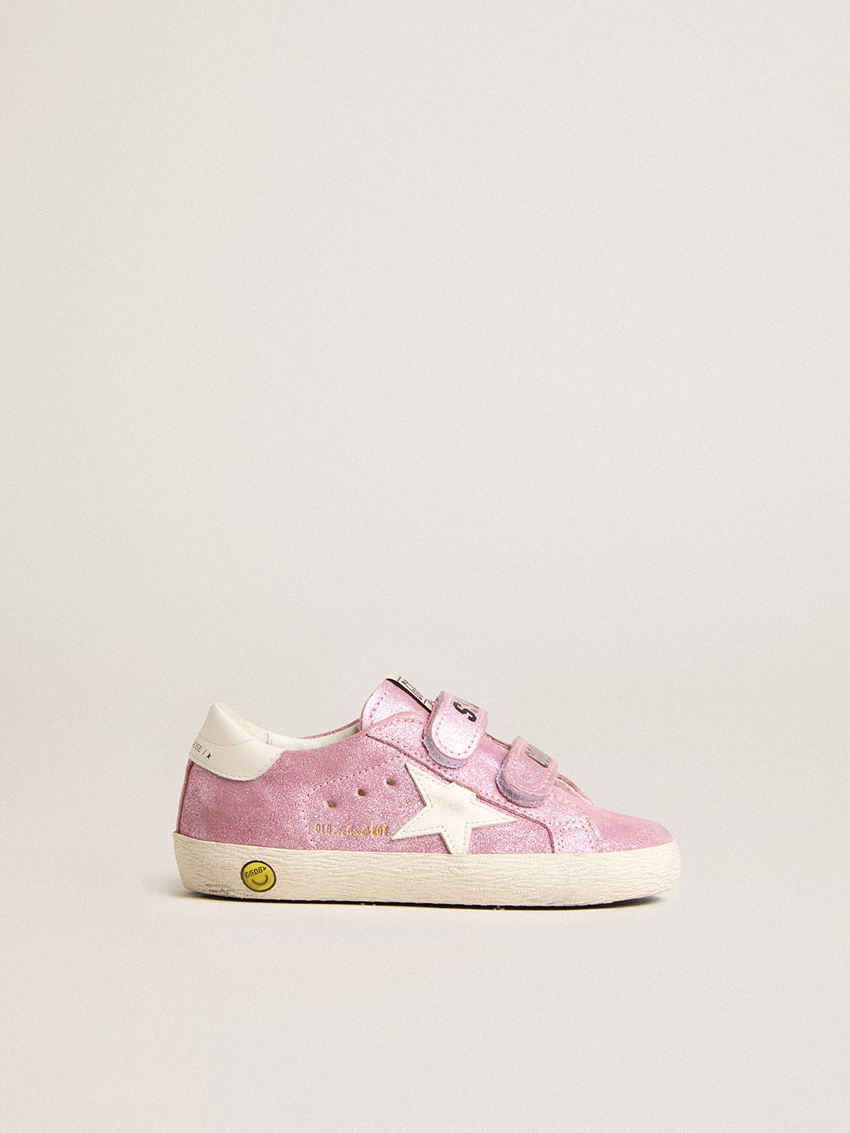 Junior Old School in metallic pink suede with white leather star and heel tab| Golden Goose