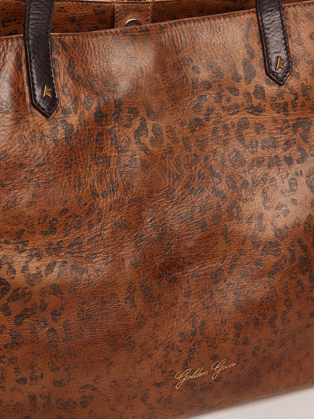 Pasadena Bag in hammered leather with leopard print and contrasting black handles| Golden Goose