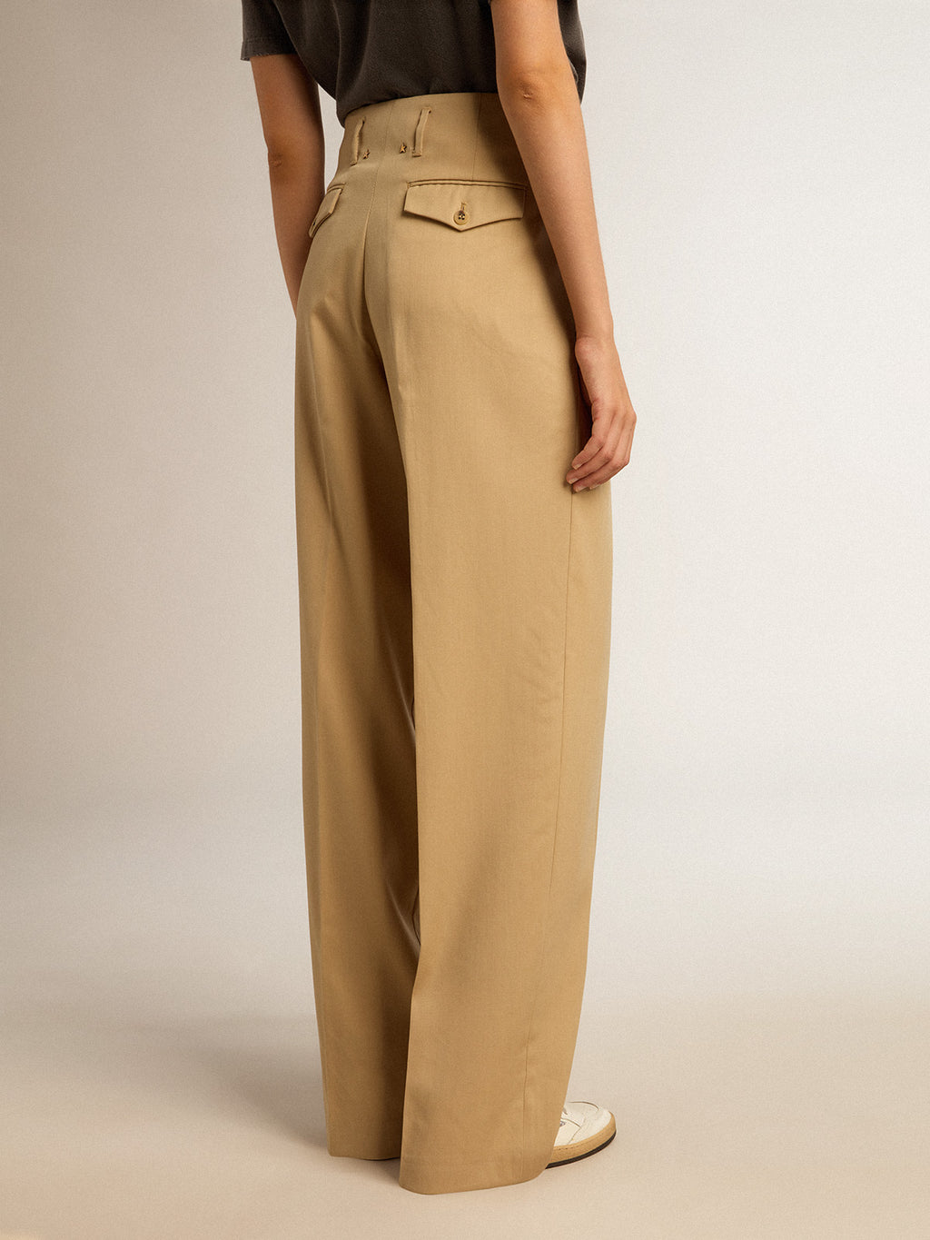 Women's wool gabardine pants in sand| Golden Goose